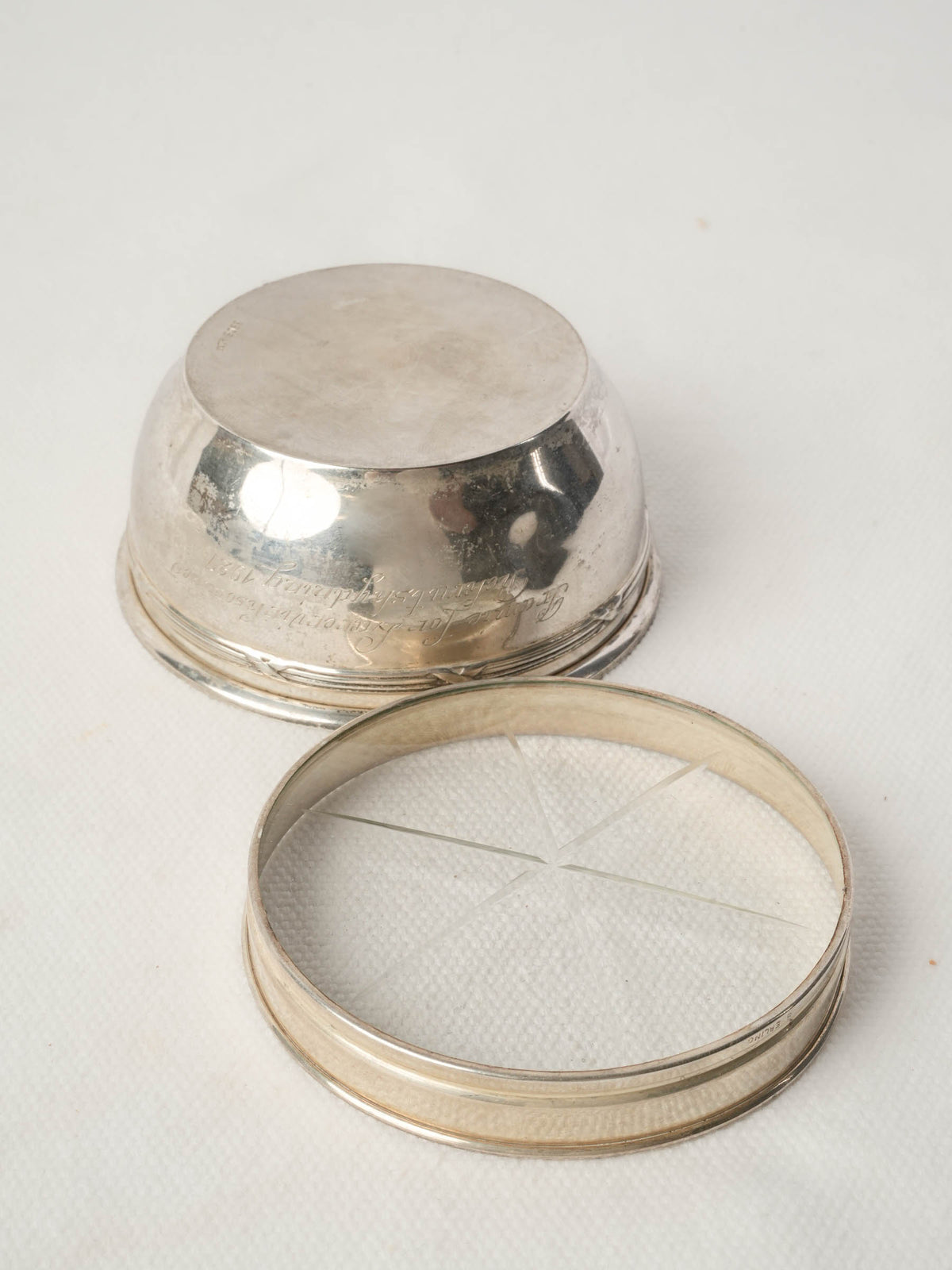 Small Antique Silver Bowl w/ Glass Lid