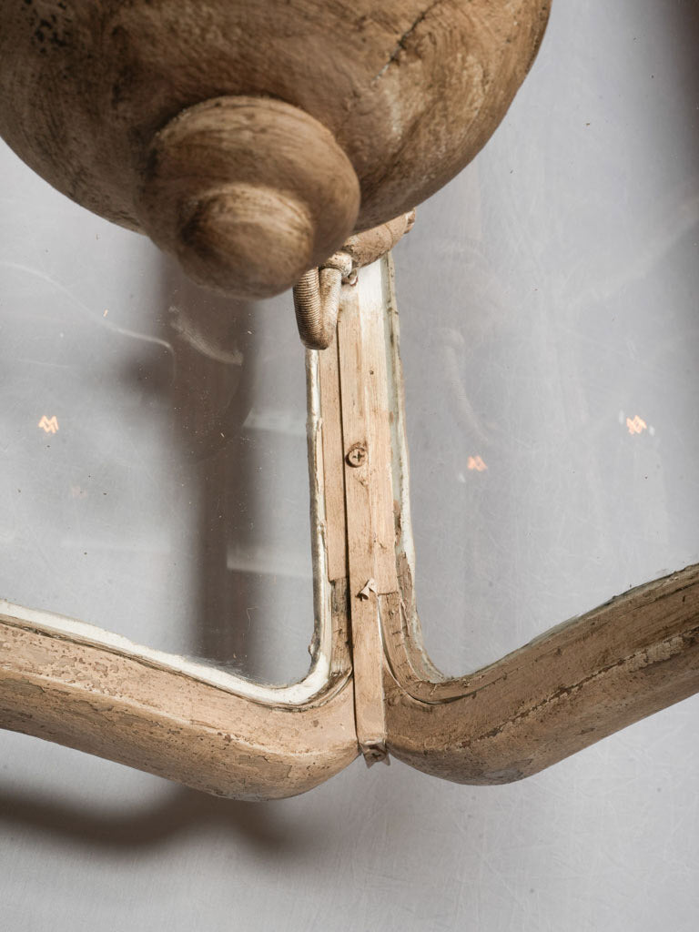 Large Lantern-Form Chandelier in Wood & Wrought Iron w/ Pale Chalk-Washed Patina - 36½" x 22½"