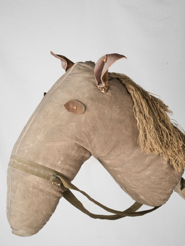 Vintage jute-canvas stuffed equestrian puppet decor