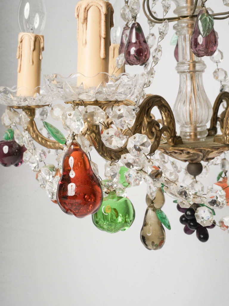 Petite 1970s Murano Six-Light Chandelier w/ Polychrome Crystal Fruit Pendants - 23¾"