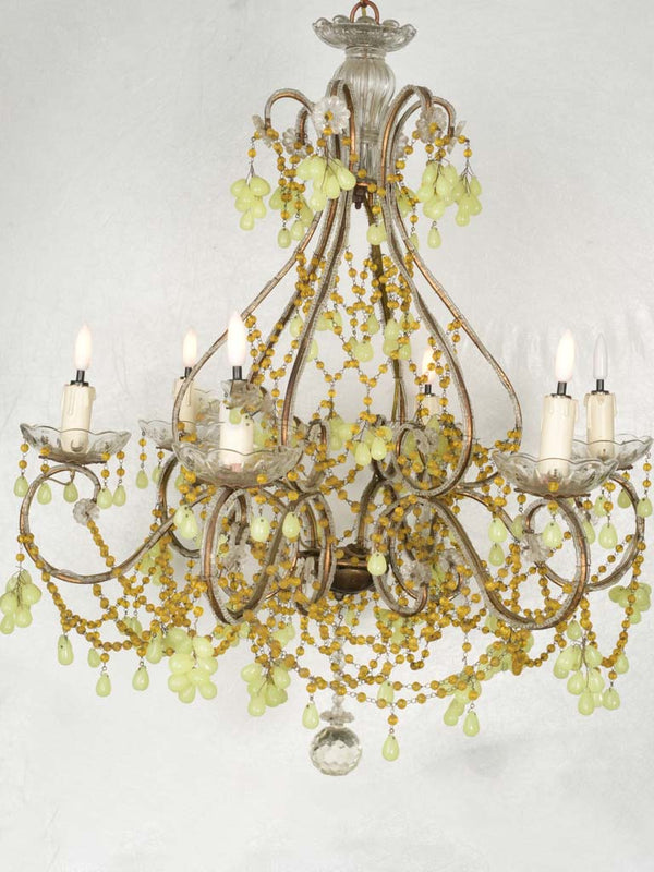 Antique French Chandelier w/ lime green glass drops 27½" x 23¾"
