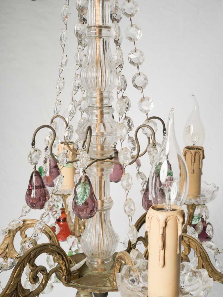 Petite 1970s Murano Six-Light Chandelier w/ Polychrome Crystal Fruit Pendants - 23¾"