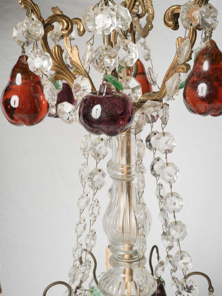 Petite 1970s Murano Six-Light Chandelier w/ Polychrome Crystal Fruit Pendants - 23¾"