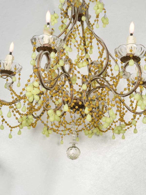 Antique French Chandelier w/ lime green glass drops 27½" x 23¾"