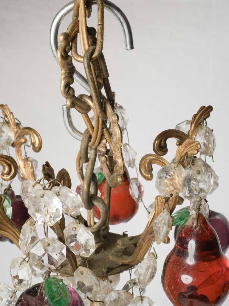 Petite 1970s Murano Six-Light Chandelier w/ Polychrome Crystal Fruit Pendants - 23¾"