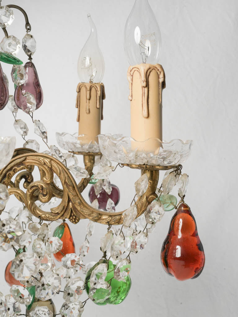 Petite 1970s Murano Six-Light Chandelier w/ Polychrome Crystal Fruit Pendants - 23¾"