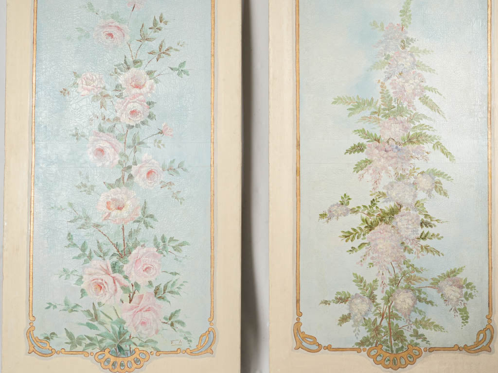 Pair of Very Large Canvas Panels w/ Floral Décor c. 1900 - 76½" x 39½"
