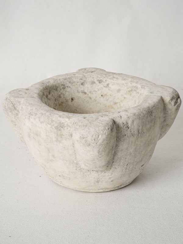 Antique white marble mortar with handles
