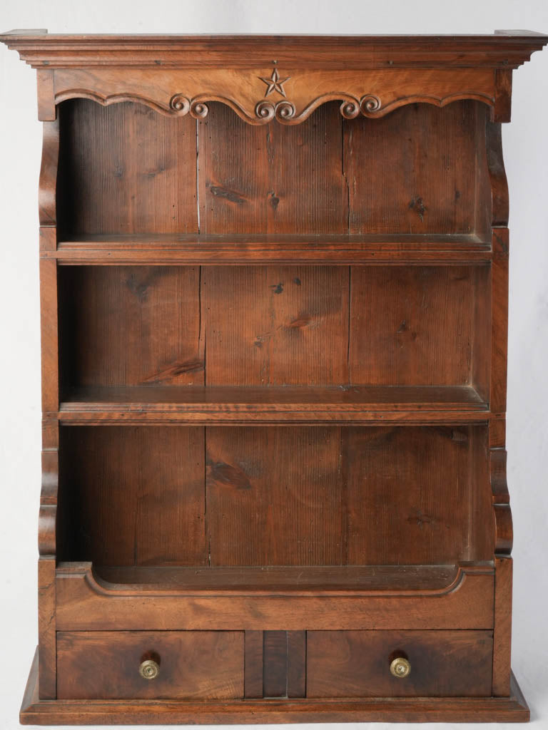 Patina finished walnut shelving