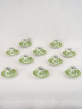 Set of 10 vintage teacups and saucers - green ivy