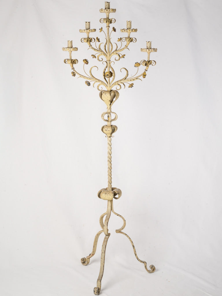 Late 19th-Century Wrought-Iron Five-Light Floor Candelabrum - 74¾"