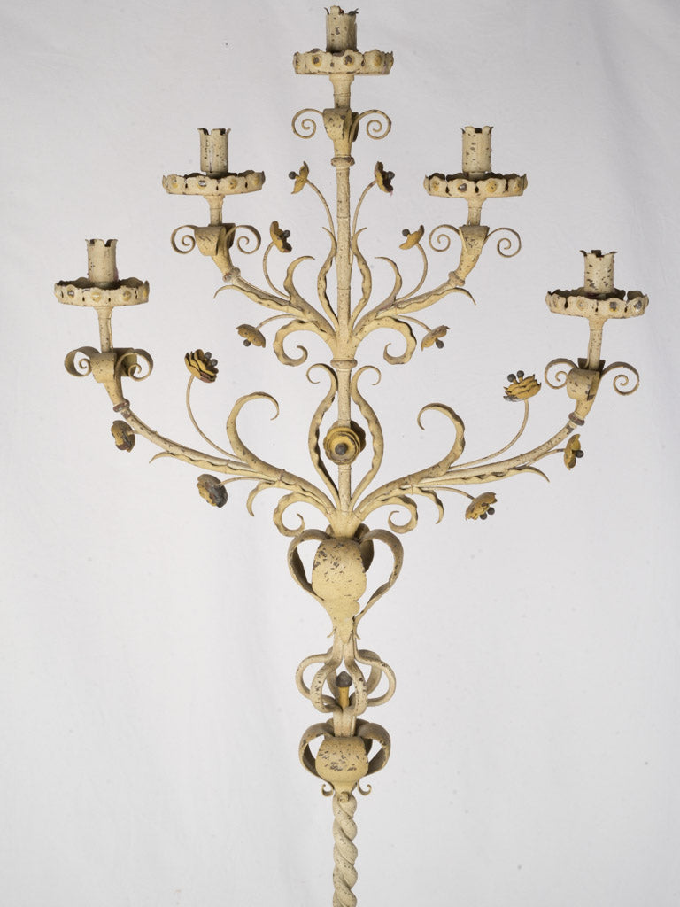 Late 19th-Century Wrought-Iron Five-Light Floor Candelabrum - 74¾"