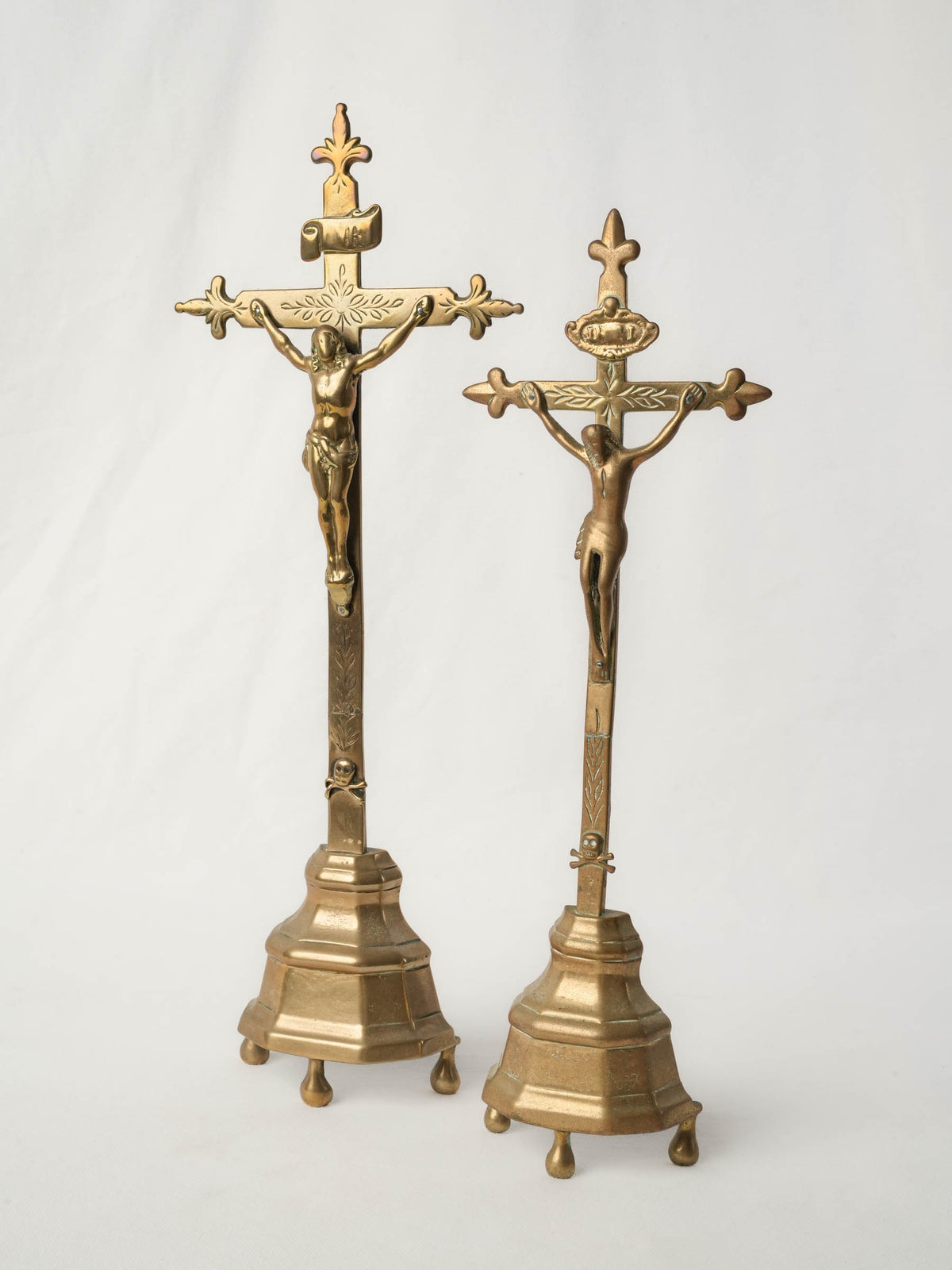 Pair of 18th-Century French Brass Standing Crucifixes