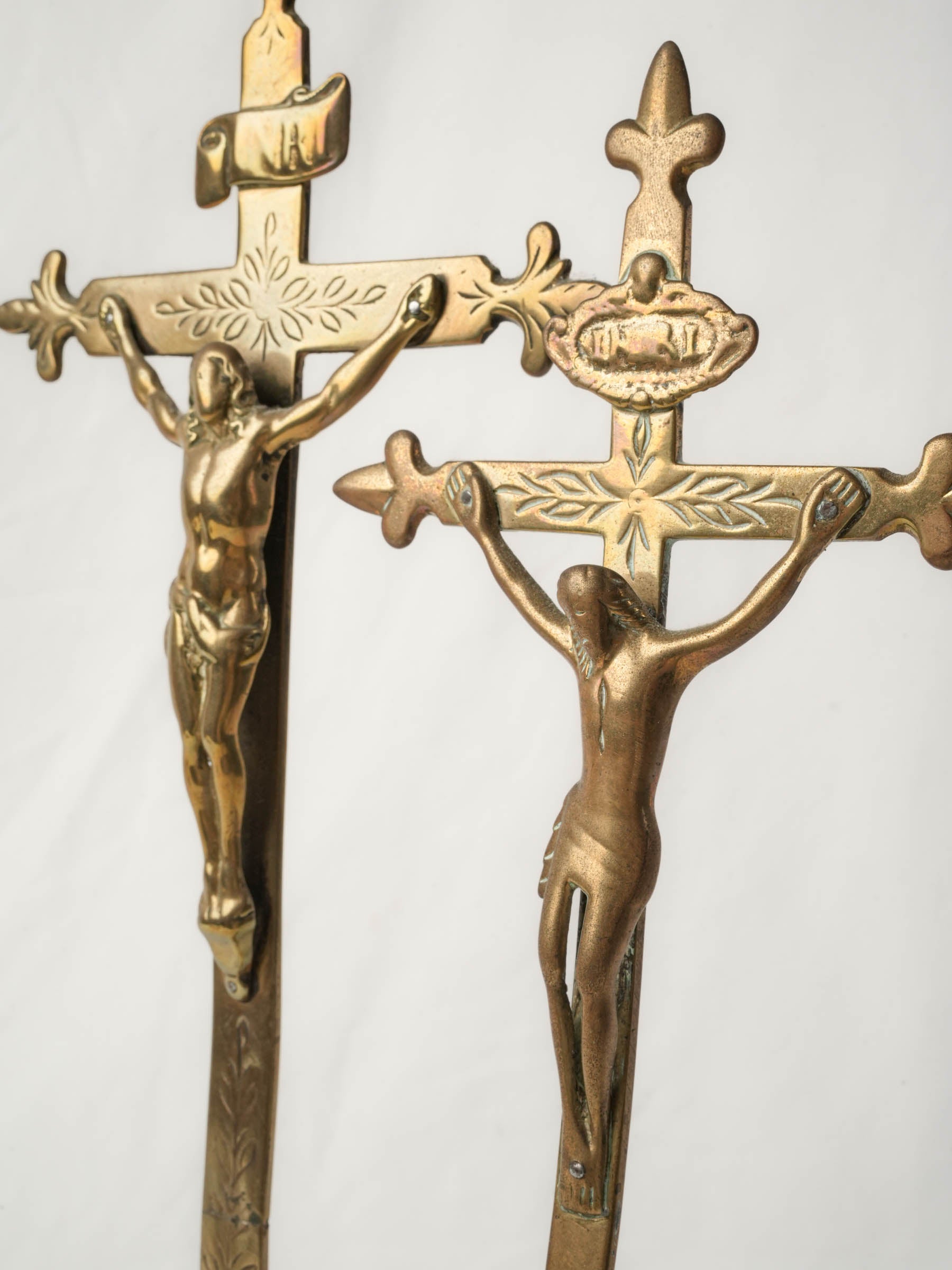 Pair of 18th-Century French Brass Standing Crucifixes