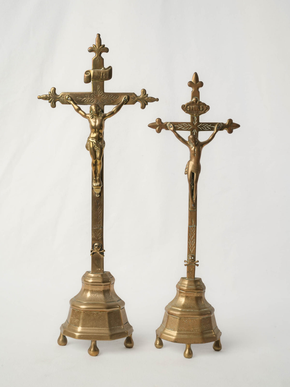 Pair of 18th-Century French Brass Standing Crucifixes