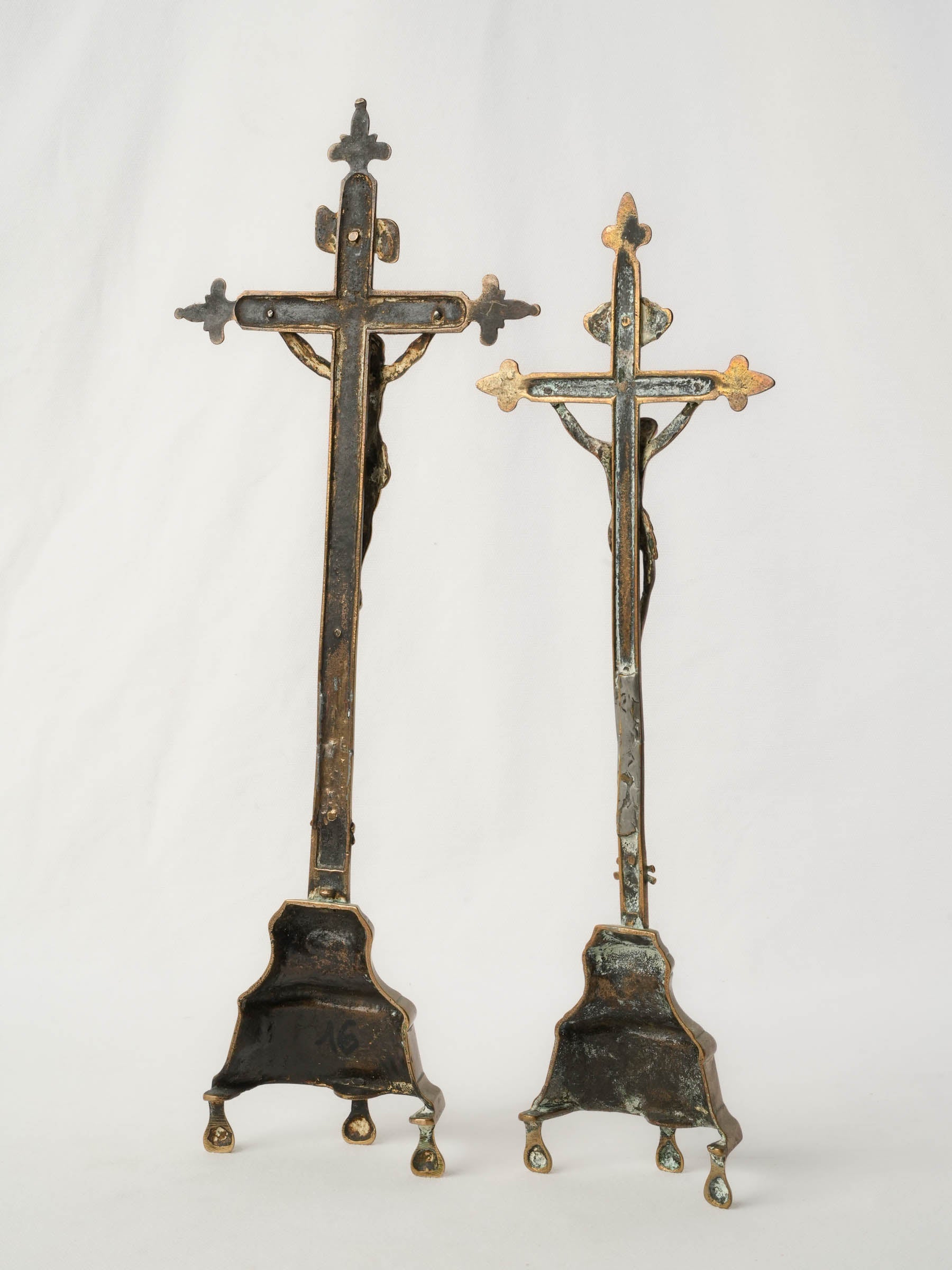 Pair of 18th-Century French Brass Standing Crucifixes