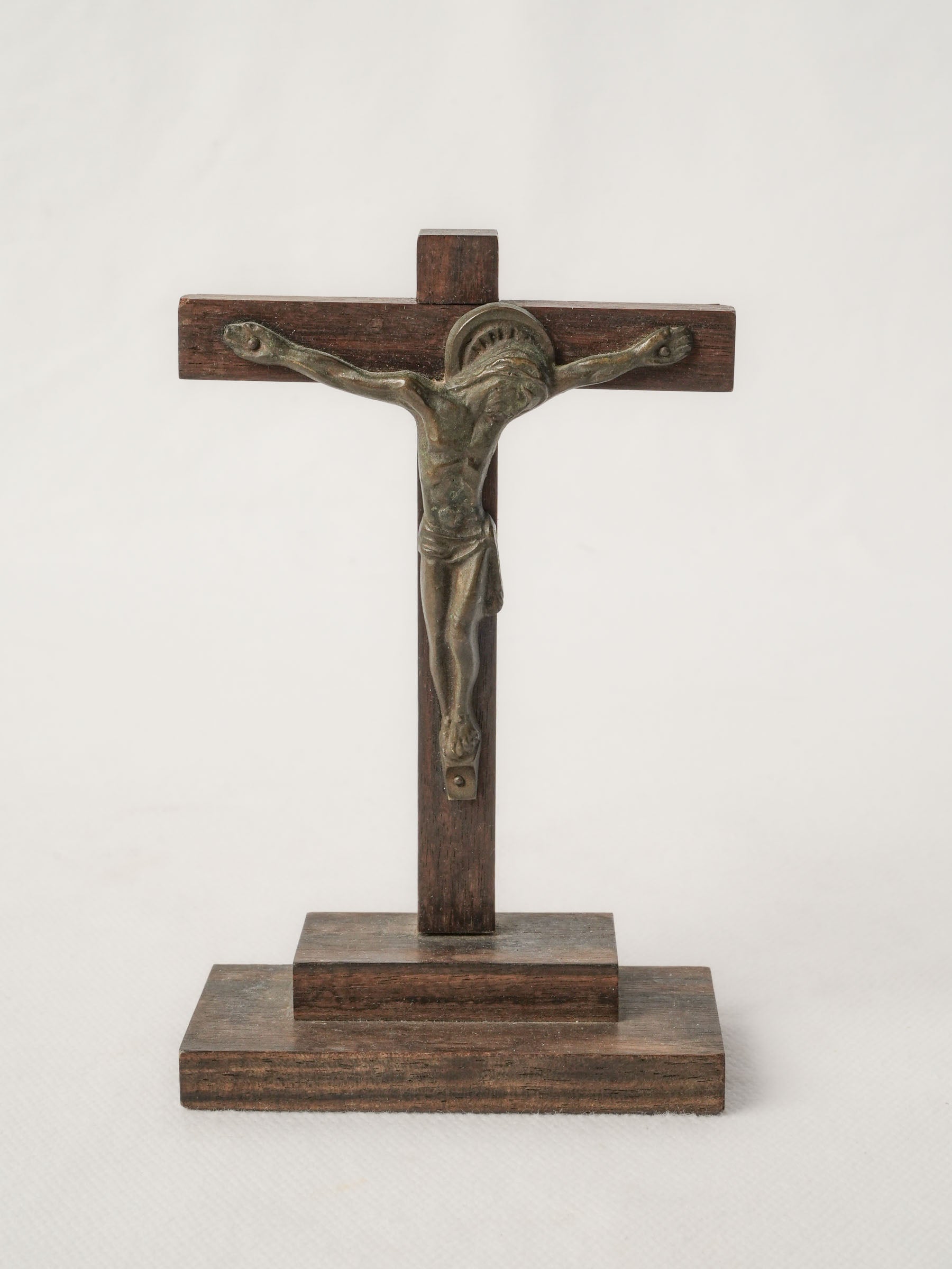 Antique French Bronze and Wood Devotional Crucifix