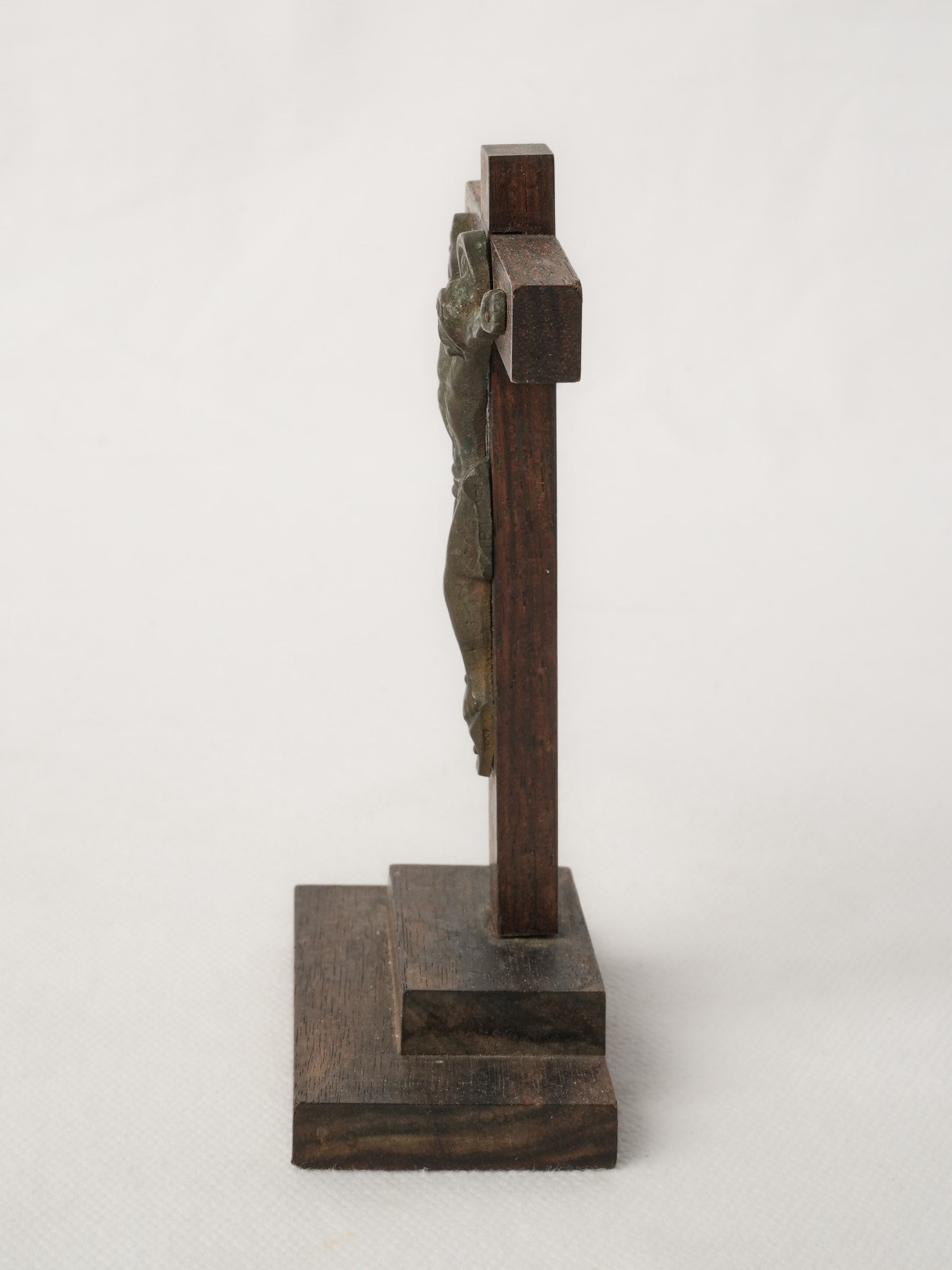 Antique French Bronze and Wood Devotional Crucifix