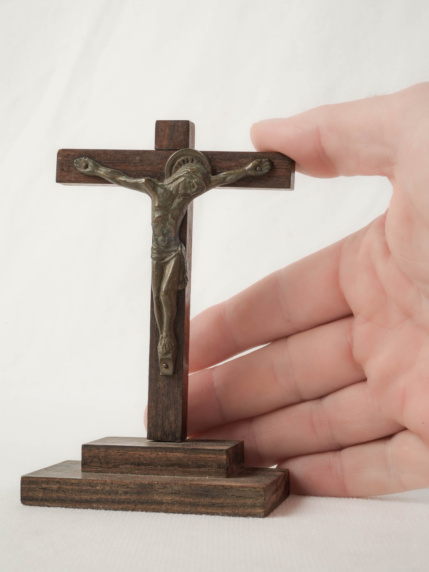 Antique French Bronze and Wood Devotional Crucifix