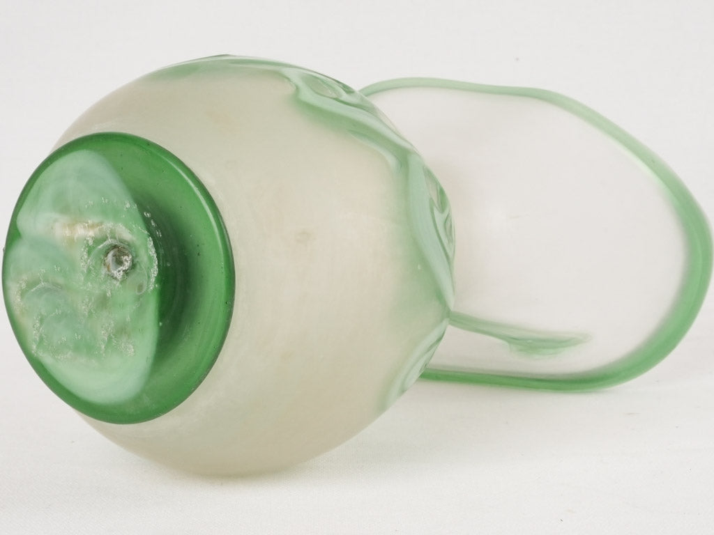 Vintage blown glass vase - opaque w/ green swirls 11½"