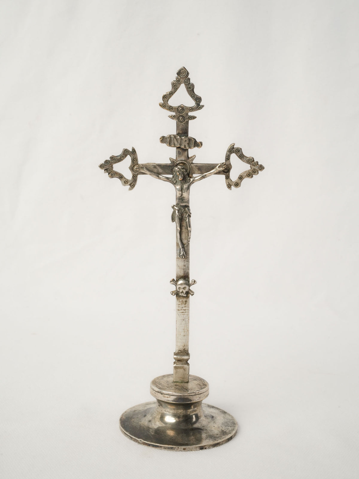 Antique French Standing Crucifix - Silver INRI