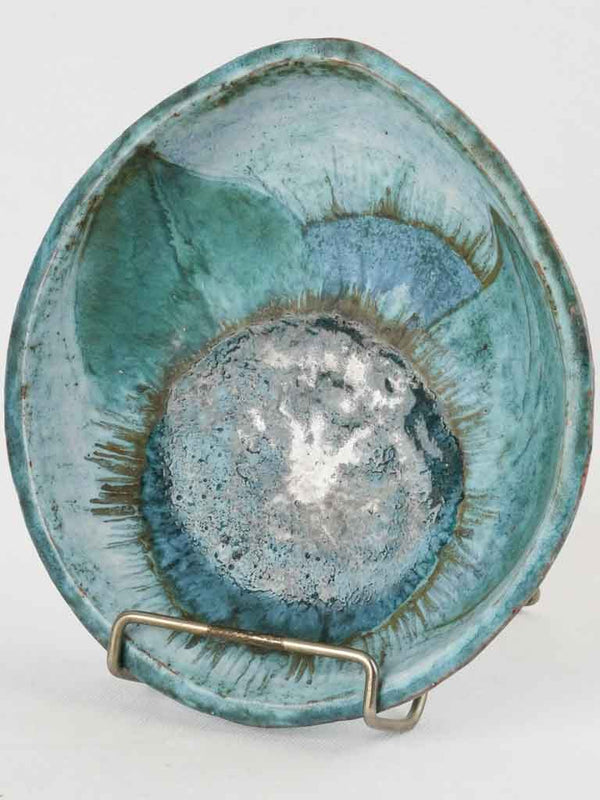 Antique 1980s turquoise ceramic coin bowl