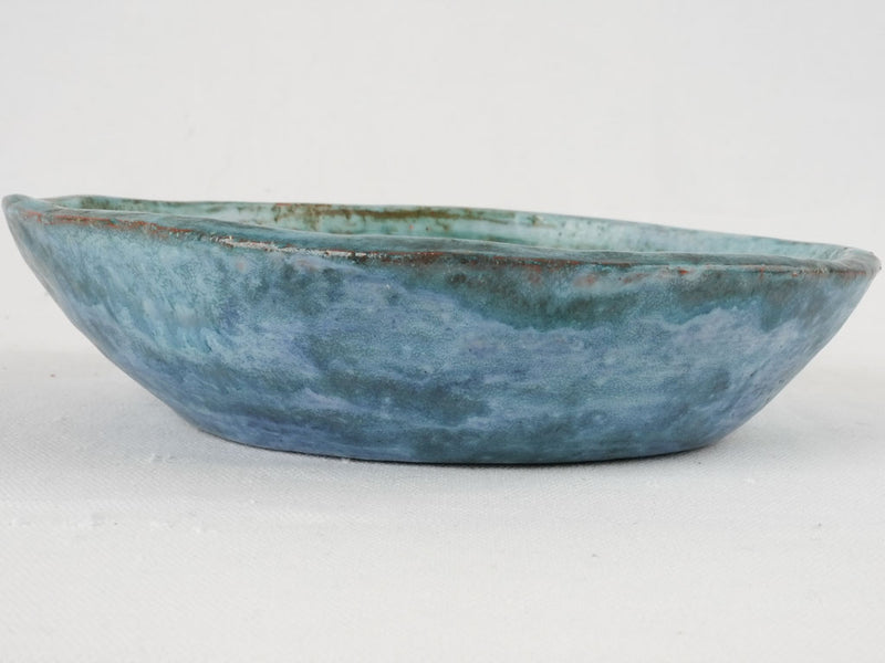 Artisanal signed turquoise ceramic dish