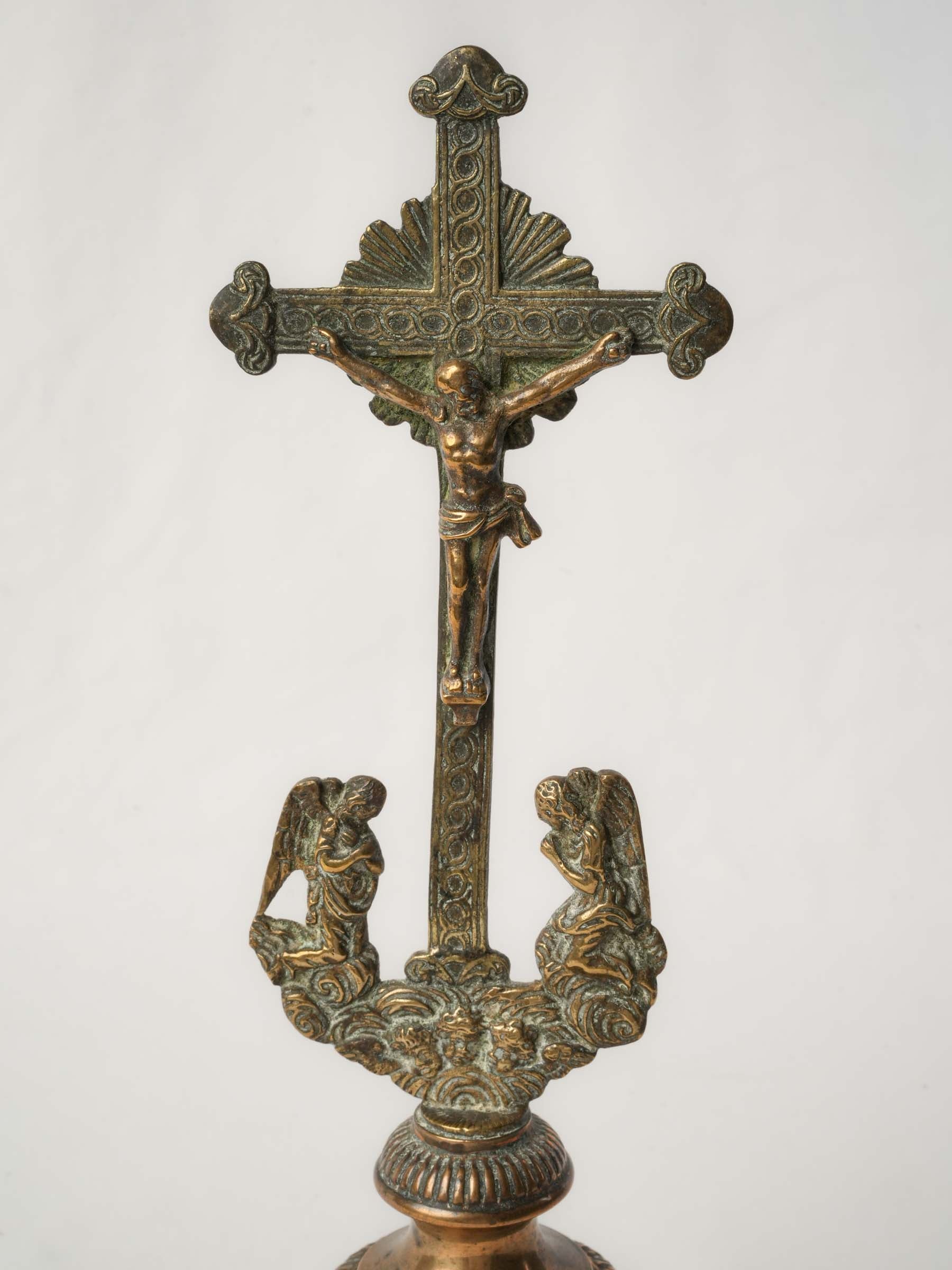 19th-Century French Brass, Copper and Crystal Reliquary Crucifix