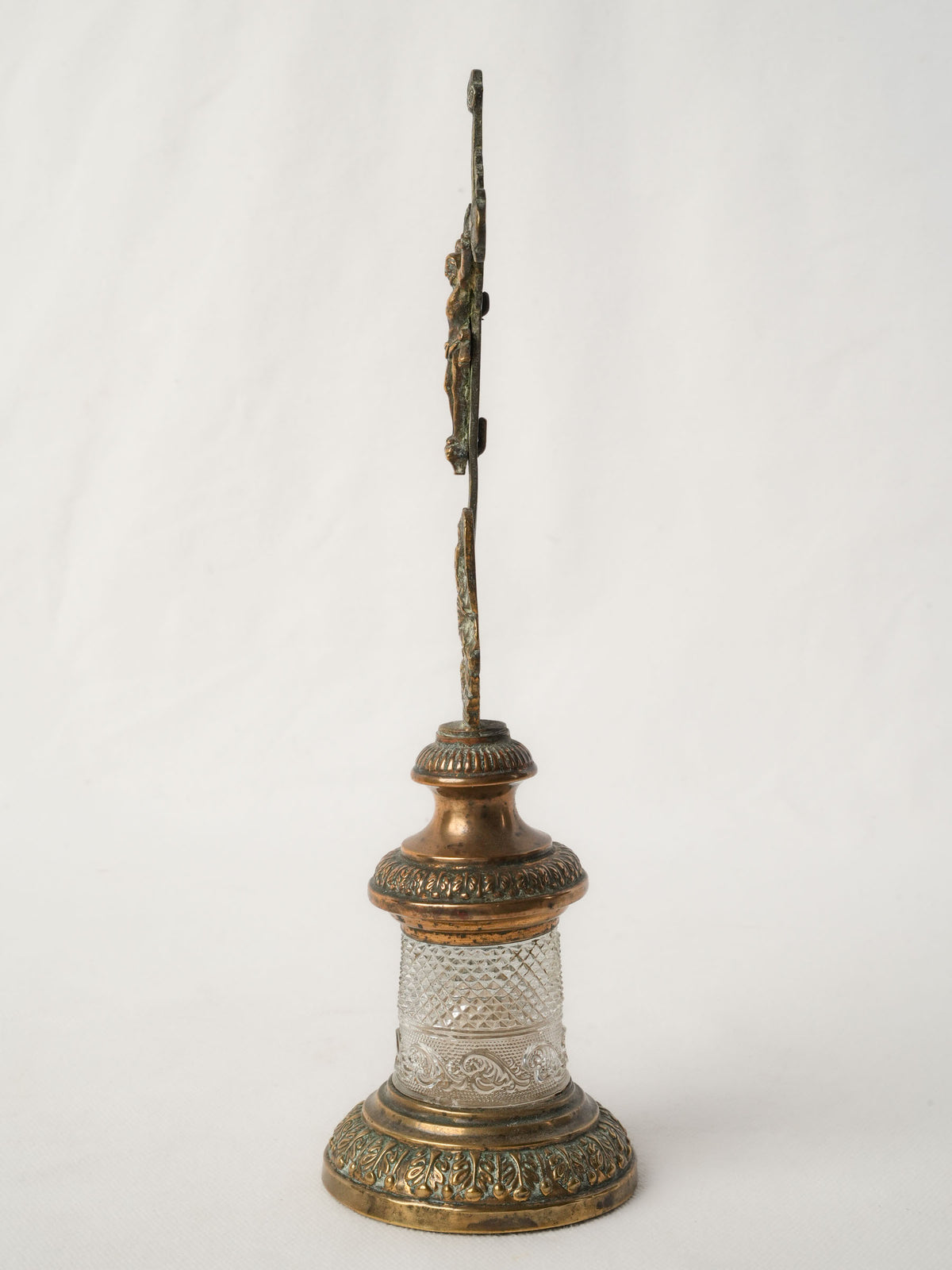 19th-Century French Brass, Copper and Crystal Reliquary Crucifix