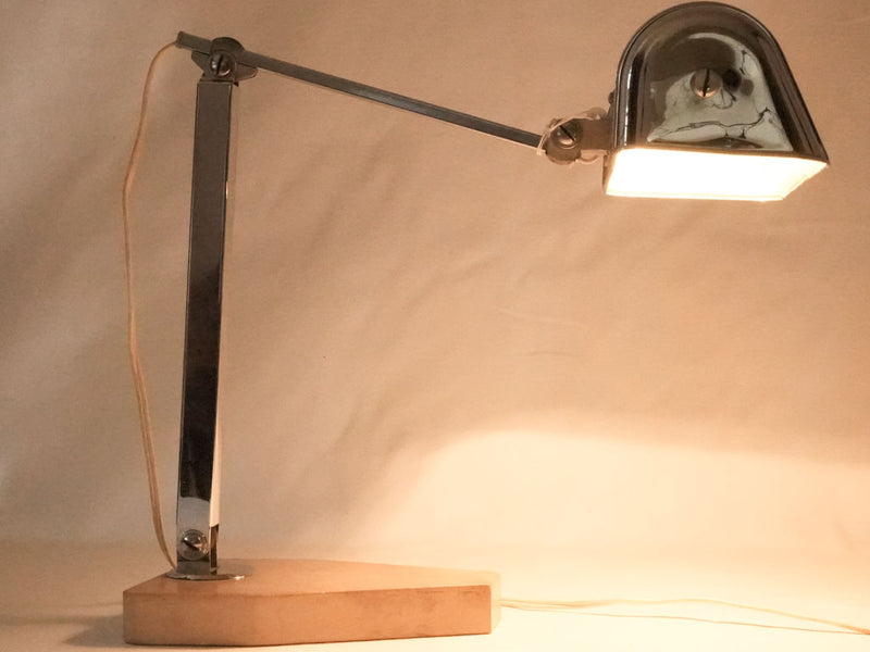 Vintage chrome reading lamp w/ stone base - 1930s