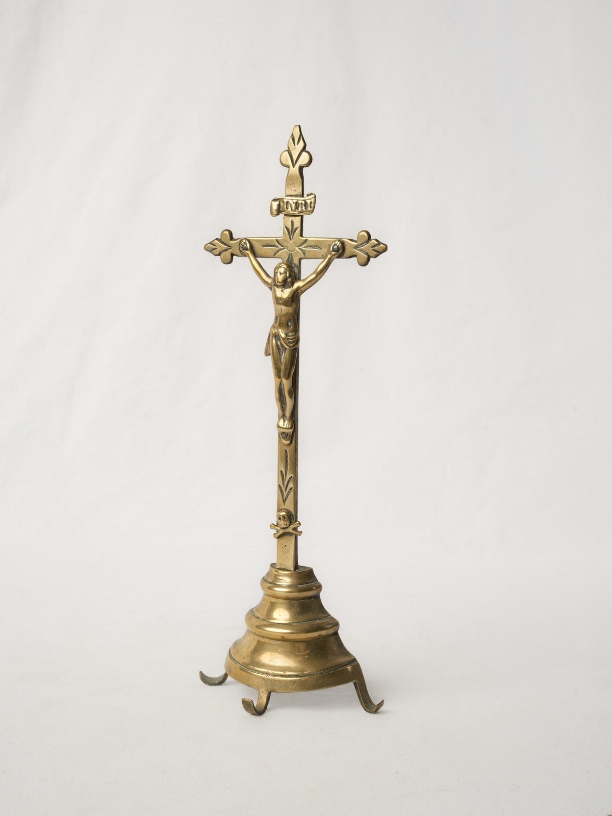 18th-Century French Brass Standing Crucifix 13½"