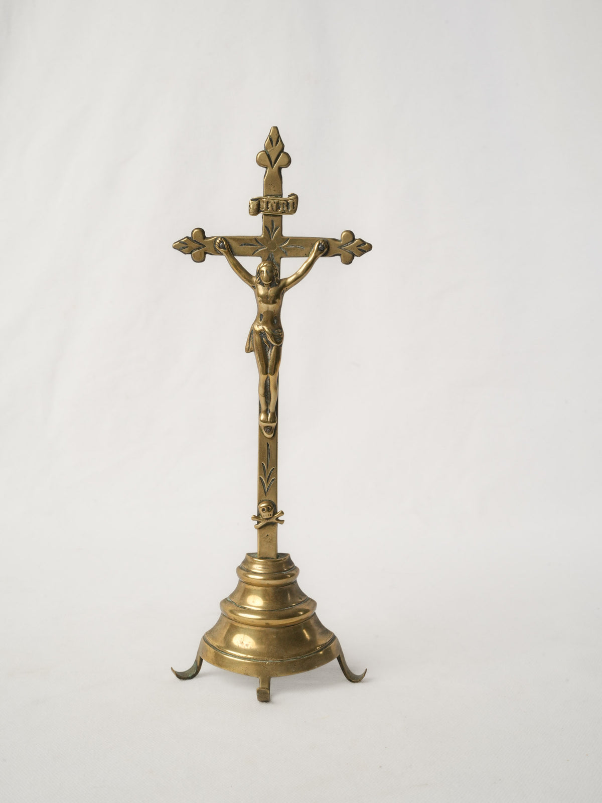 18th-Century French Brass Standing Crucifix 13½"