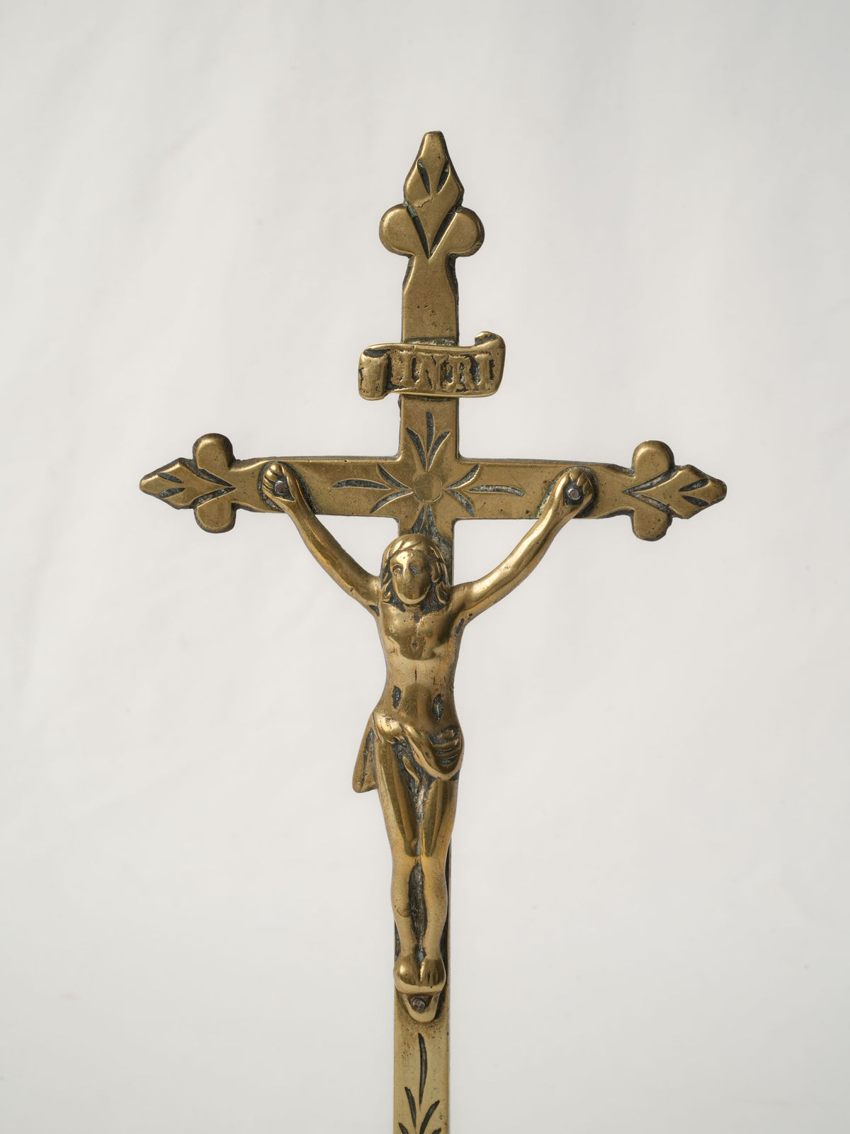 18th-Century French Brass Standing Crucifix 13½"