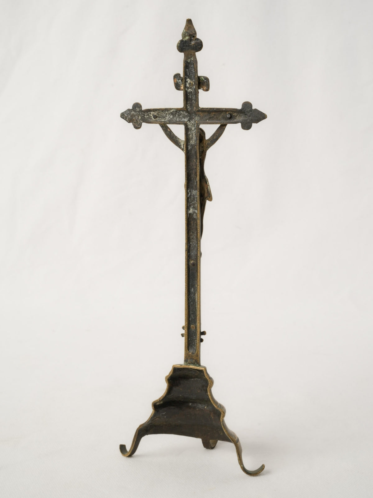 18th-Century French Brass Standing Crucifix 13½"