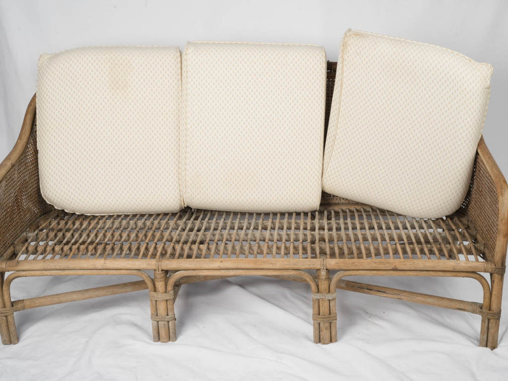 1970s French Cane & Wicker Settee - 3 seat