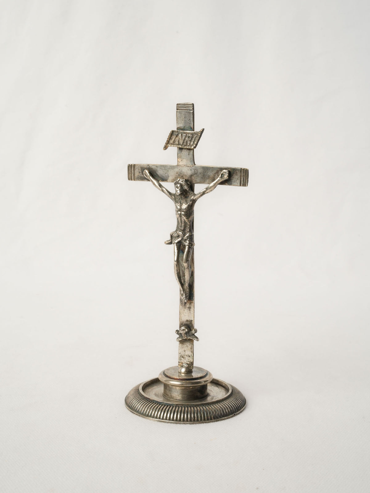 Antique French Standing Crucifix - Silver INRI