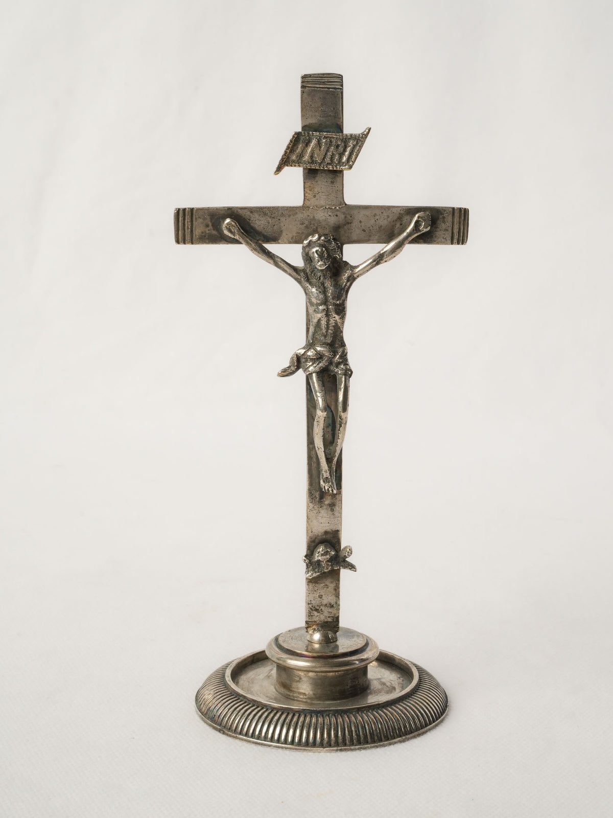 Antique French Standing Crucifix - Silver INRI