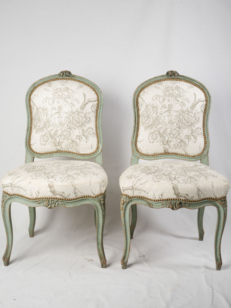 Vintage taupe upholstered side chairs  