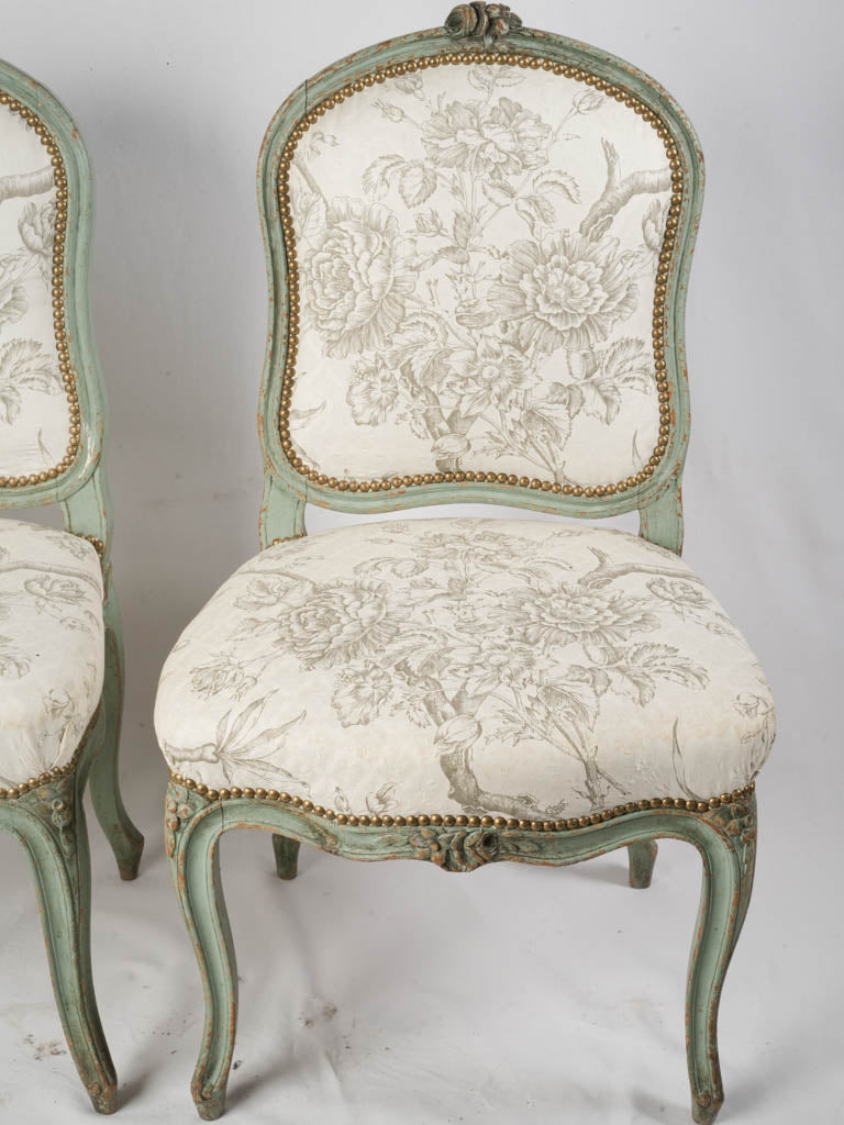 Ivory-ground floral textile chairs  