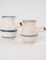 Two small milk pitchers with blue & white stripes - Martres Tolosane 4¼"