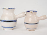 Two small milk pitchers with blue & white stripes - Martres Tolosane 4¼"