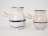 Two small milk pitchers with blue & white stripes - Martres Tolosane 4¼"