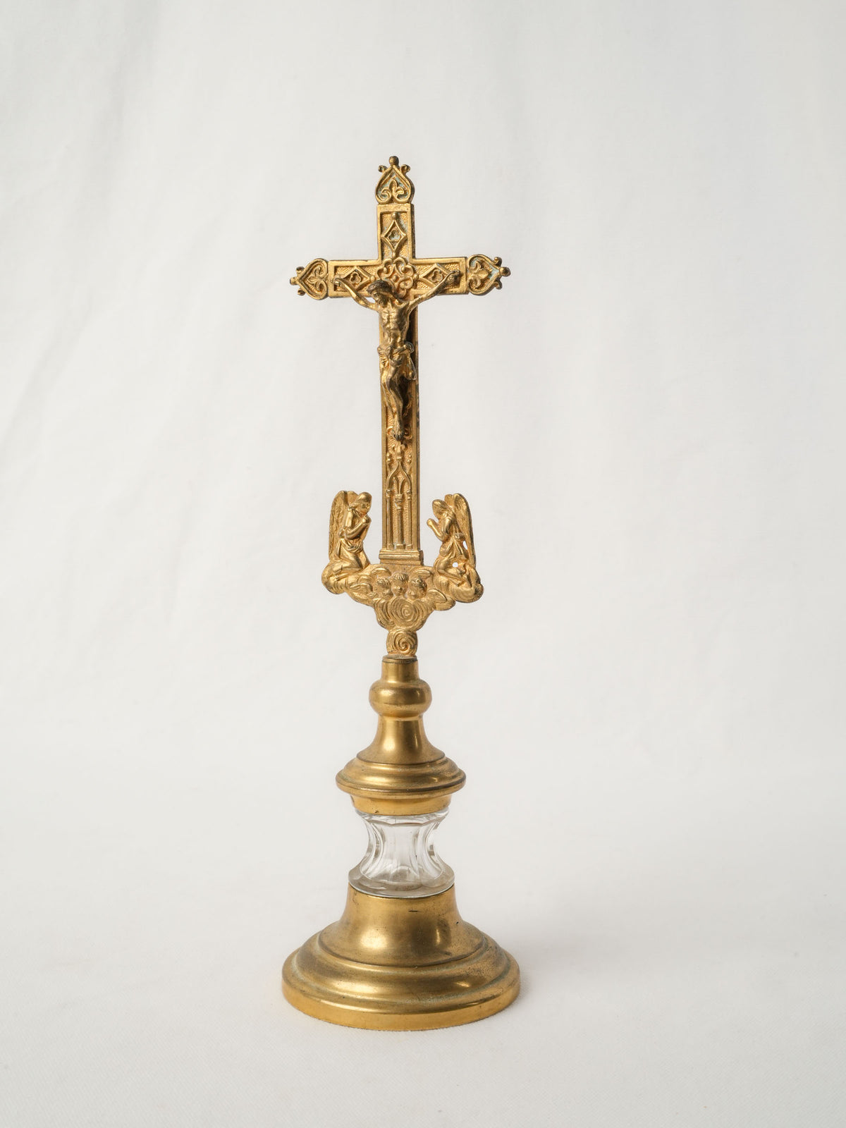 Post-Revolution 19th-Century French Brass and Crystal Reliquary Crucifix