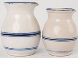 Two small milk pitchers with blue & white stripes - Martres Tolosane 4¼"
