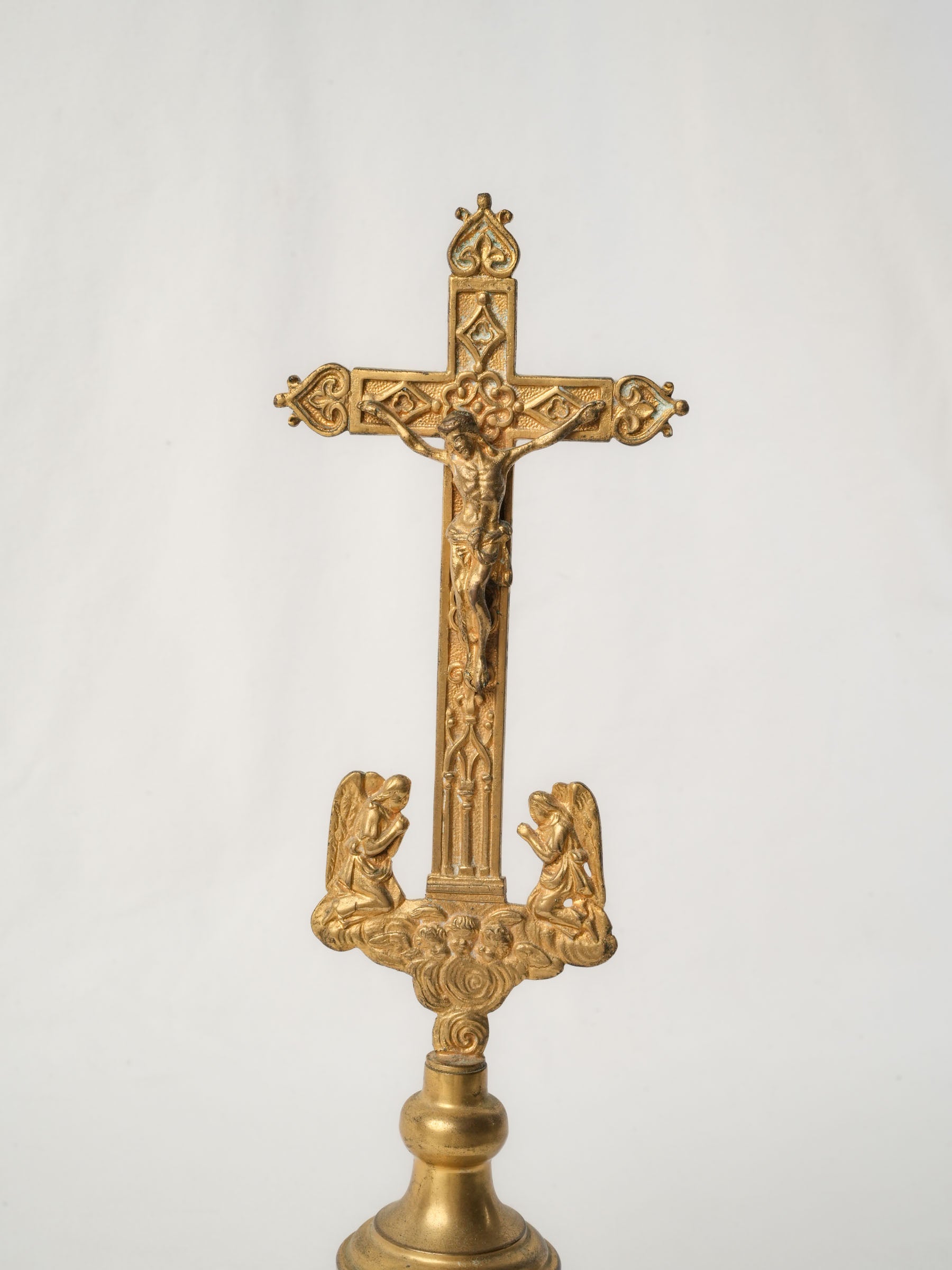 Post-Revolution 19th-Century French Brass and Crystal Reliquary Crucifix