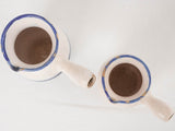 Two small milk pitchers with blue & white stripes - Martres Tolosane 4¼"