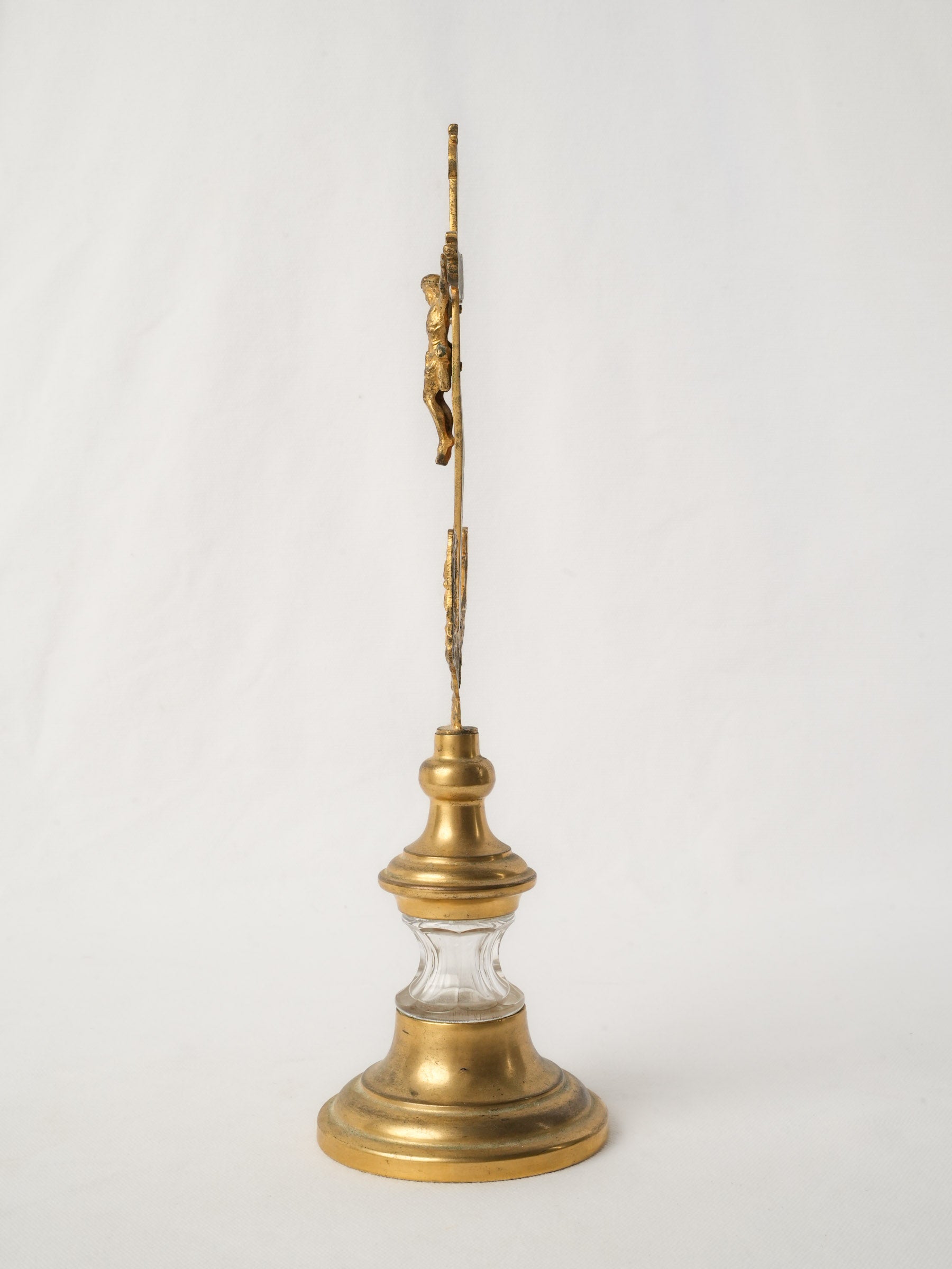 Post-Revolution 19th-Century French Brass and Crystal Reliquary Crucifix