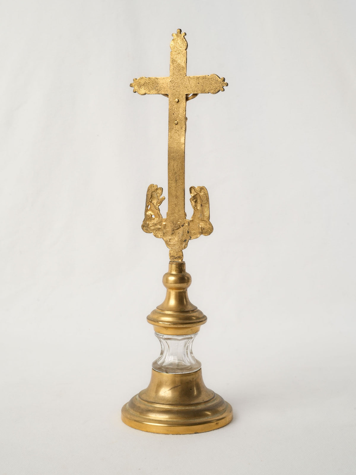 Post-Revolution 19th-Century French Brass and Crystal Reliquary Crucifix