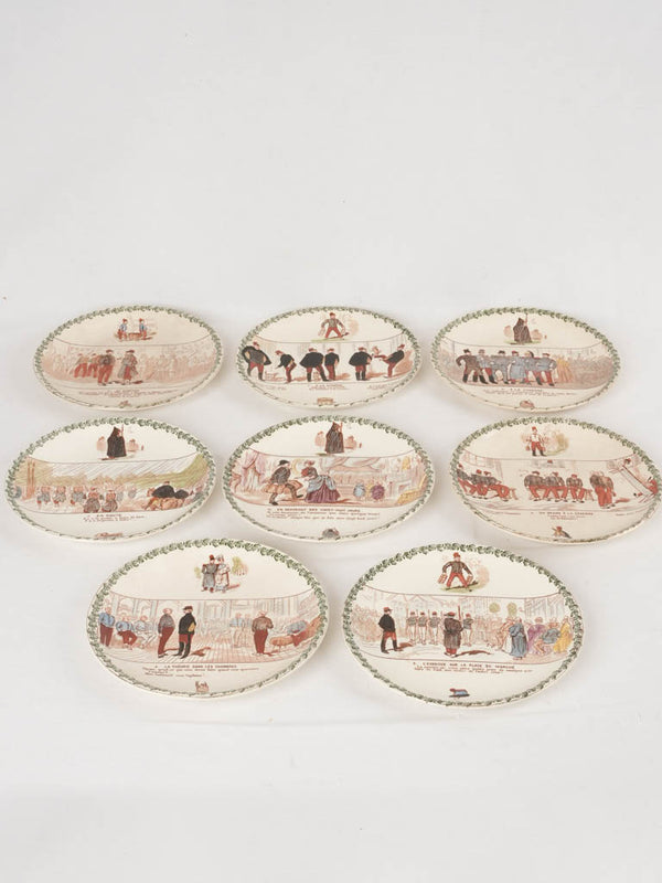 Vintage hand-painted narrative dessert plates