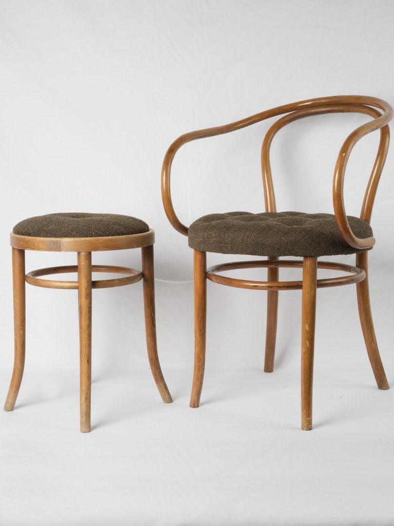 Retro tweed-upholstered armchair set